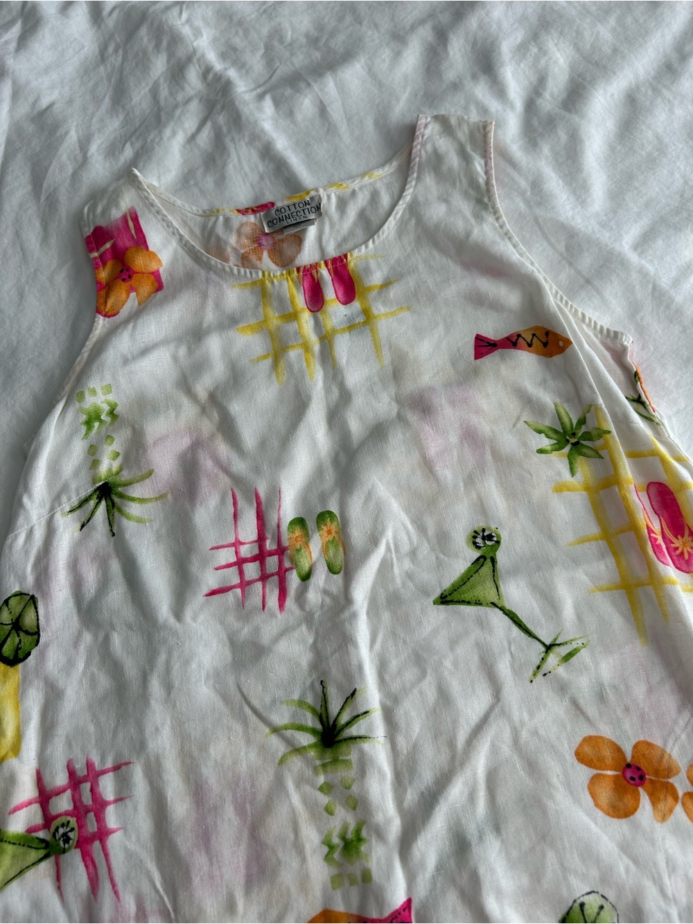 Cotton Connection 100% Linen White Tropical Print Mini Dress - Picture 2 of 12